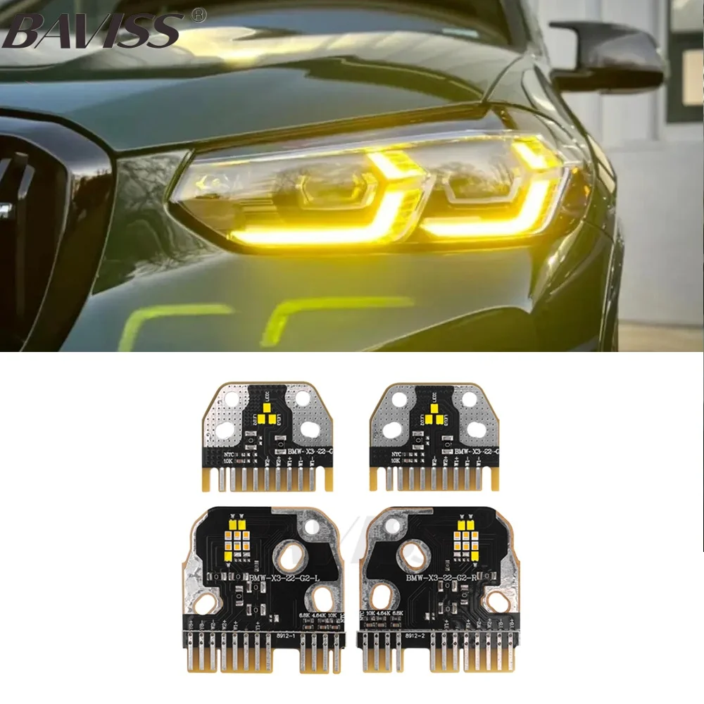 

Лимонно-желтые платы DRL Golden Eye для BMW 2022 2024 X3 G01 X4 G02 IX3 LCI, светодиодная фара 63115A0E631 5A0E6312 6002TZ0393