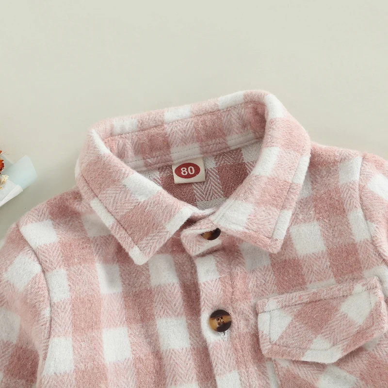 Children Plaid Lapel Collar Button Shirt Coat Jacket for Girls Boy Baby Kids Spring Autumn Children\'s Warm Outerwear