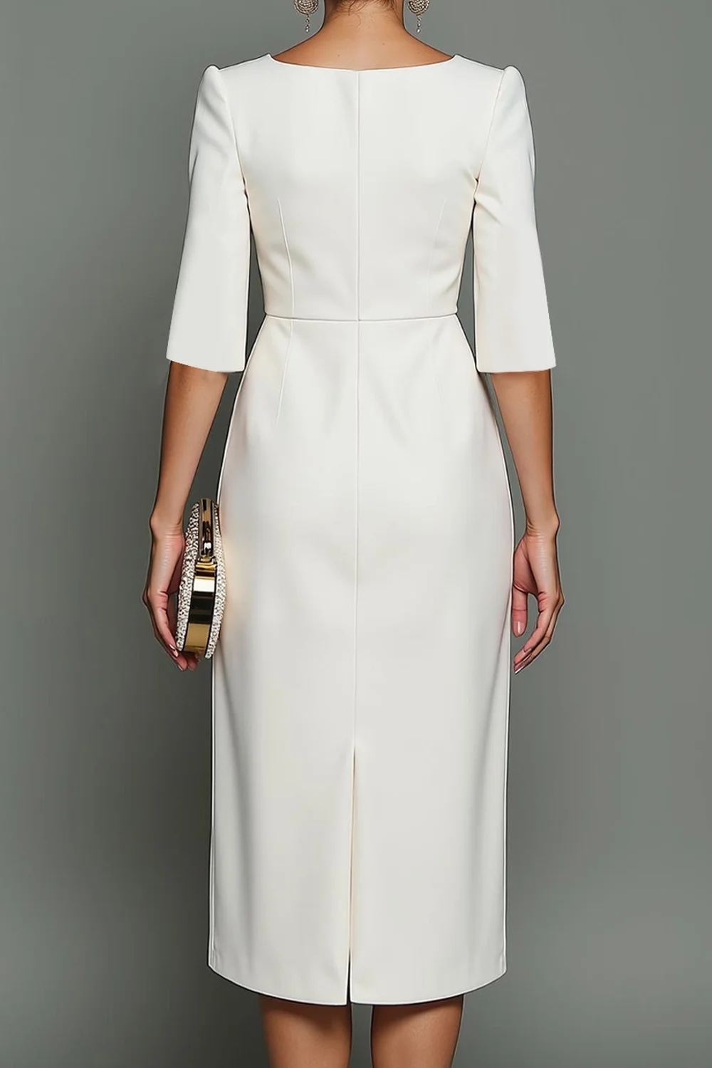 High Quality Customized Straight Zipper White Half Sleeves Knee Length Woman Wedding Party Dress Kate Middleton Dress Vestidos view 5