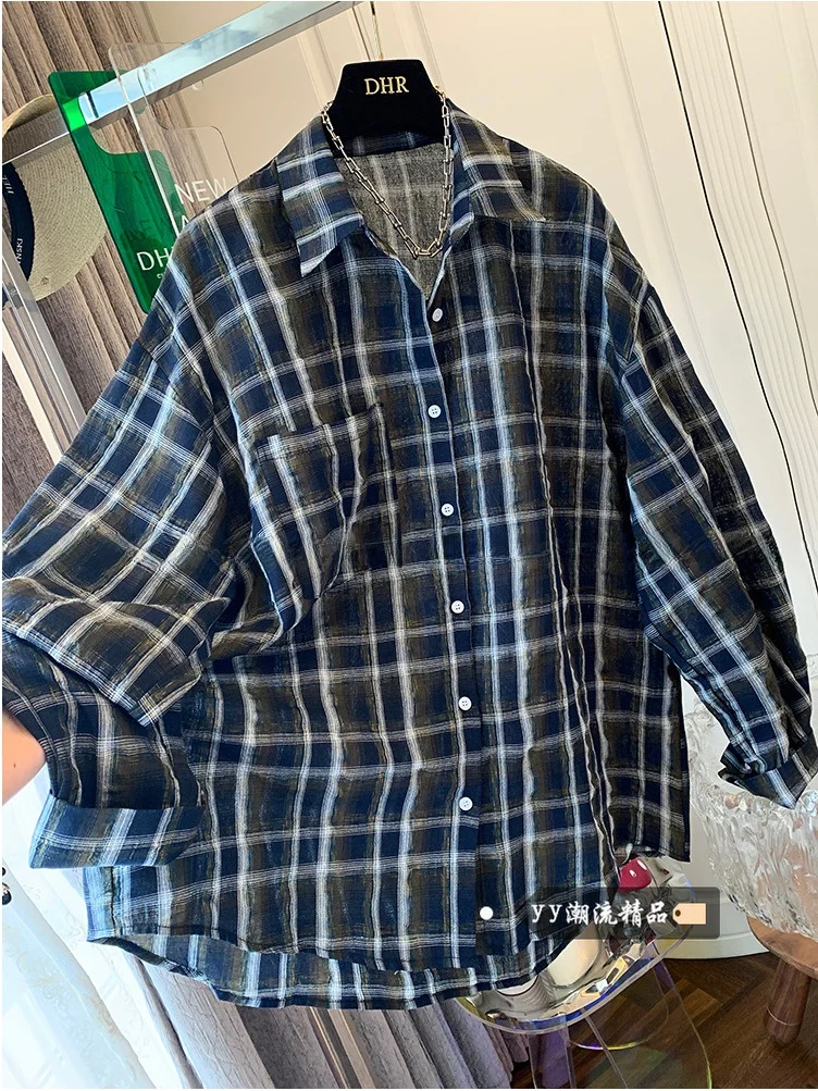 

Slimming Plaid irt Outerwear Women's Loose Thin Design Long Sve Autumn 2025 New Sle Commute Sle Sun Protection Coat
