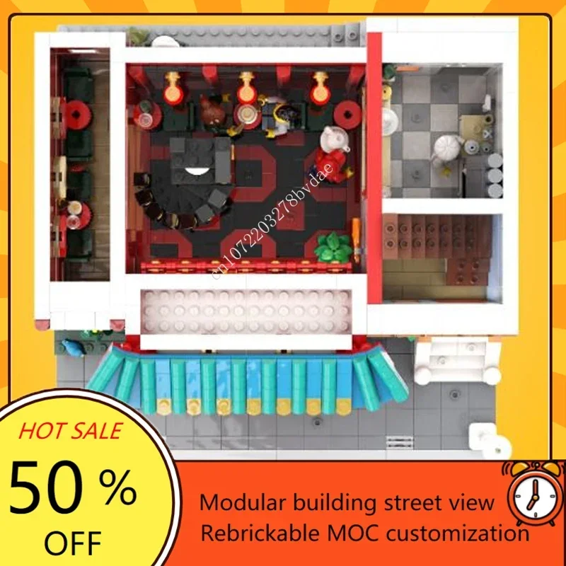 3493PCS Customized MOC Modular Chinese Restaurant Street View Model Building Blocks Technology Bricks Assembly Toys Kids Gifts