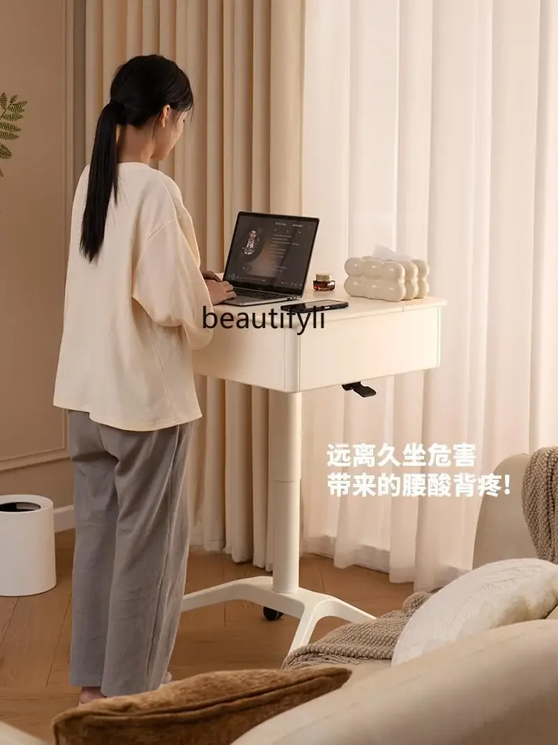 Removable dressing table Small apartment  small lifting dressing table Bedroom with wheels Solid wood clamshell dressing table