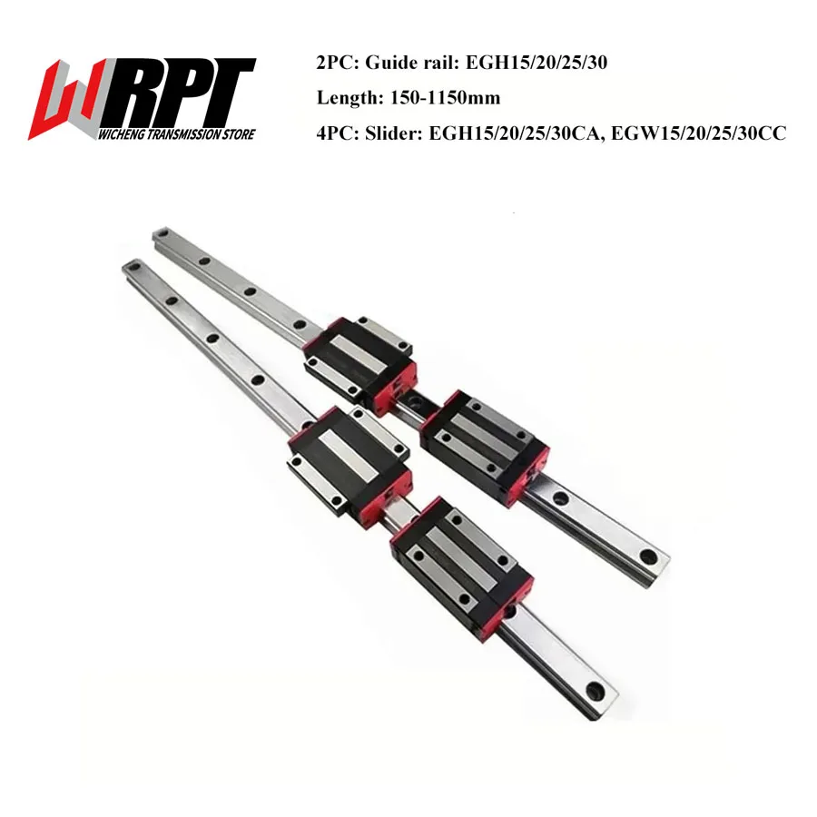 

2PCS EGH15 EGH20 EGH25 EGH30 Linear Guide Rail Length 150-1150mm 4PC EGH15/20/25/30CA EGW15/20/25/30CC Slider Carriage For CNC