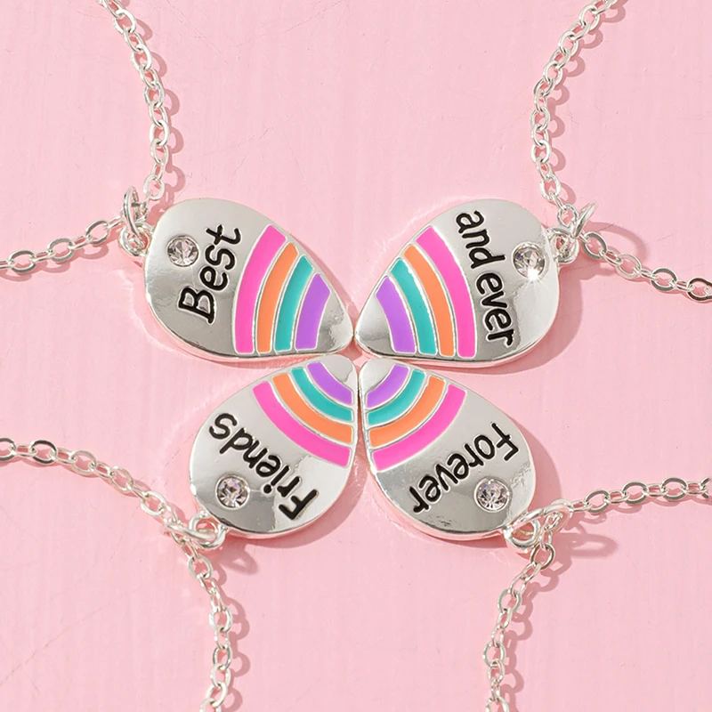 4Pcs/set Best Friends Forever And Ever Rainbow Pendant BFF Necklace Good Friends Friendship Jewelry Gift for Girls