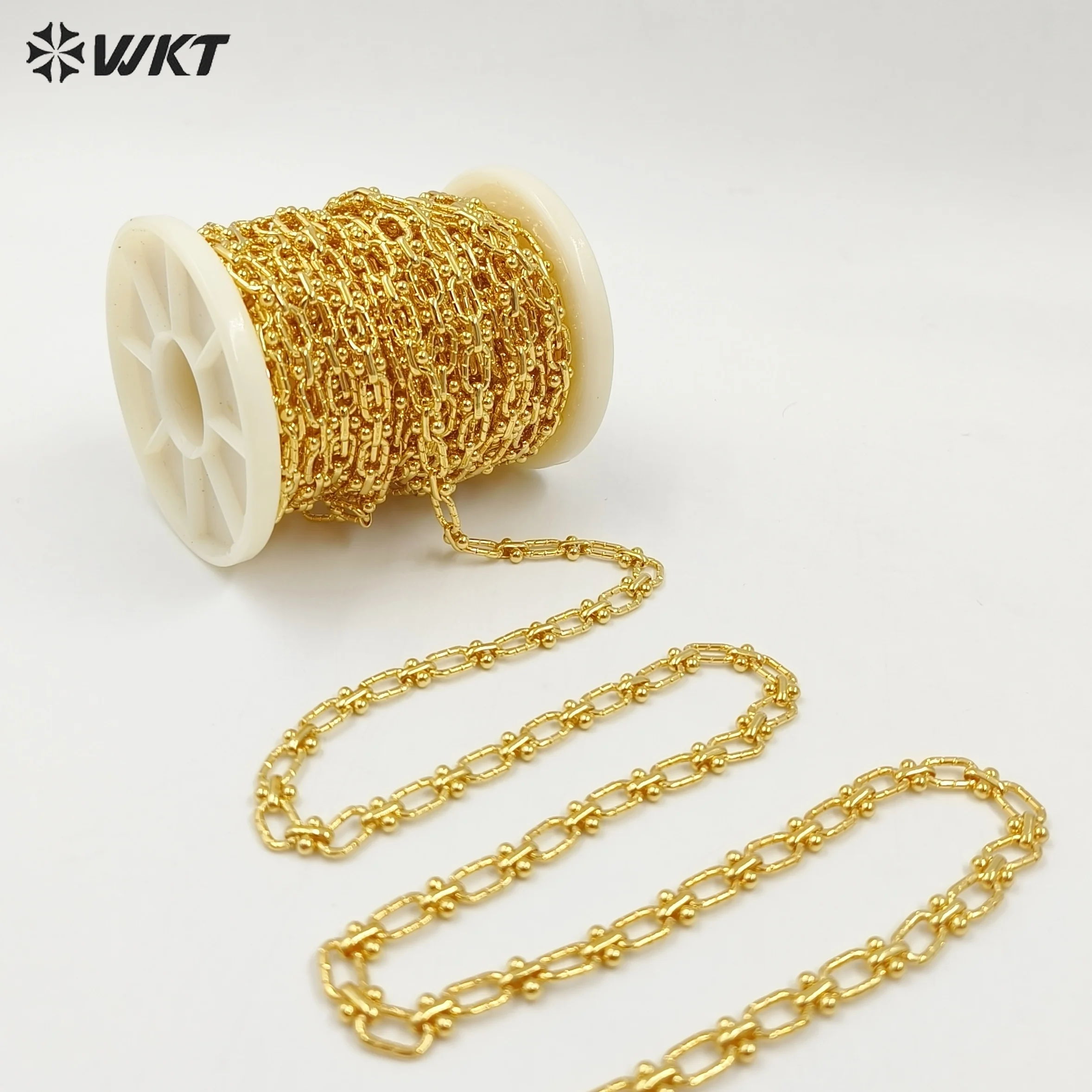 WT-BC219 Handmade New Design 18K Real Gold Plated Yellow Brass Embossed Jewelry Chain Sell By Meter For Necklace Bracelet Parts