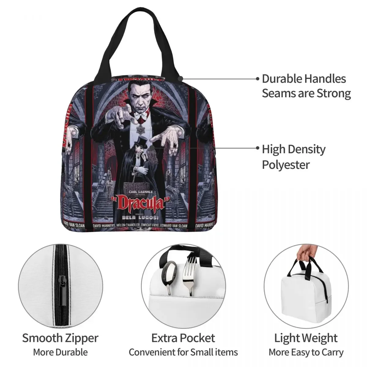 Horror Of Dracula 3 Insulated Lunch Bag Cooler Bag Lunch Container Horror of Dracula Tote Lunch Box Food Storage Bags Travel