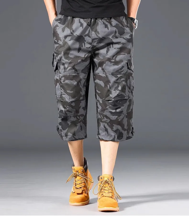 Sommer Herren Cargo-Shorts Lose Lässige Knielange Hosen Elastischer Bund Übergröße Outdoor Jogging Taktische Capri-Hosen – Detail 19