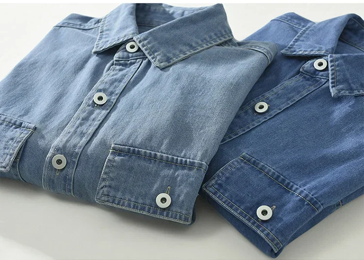 Japanese Retro Snap Button Denim Shirt Men Long Sleeve Cargo Shirt Man Double Pockets Pure Cotton Loose Shirts Casual Jean Tops
