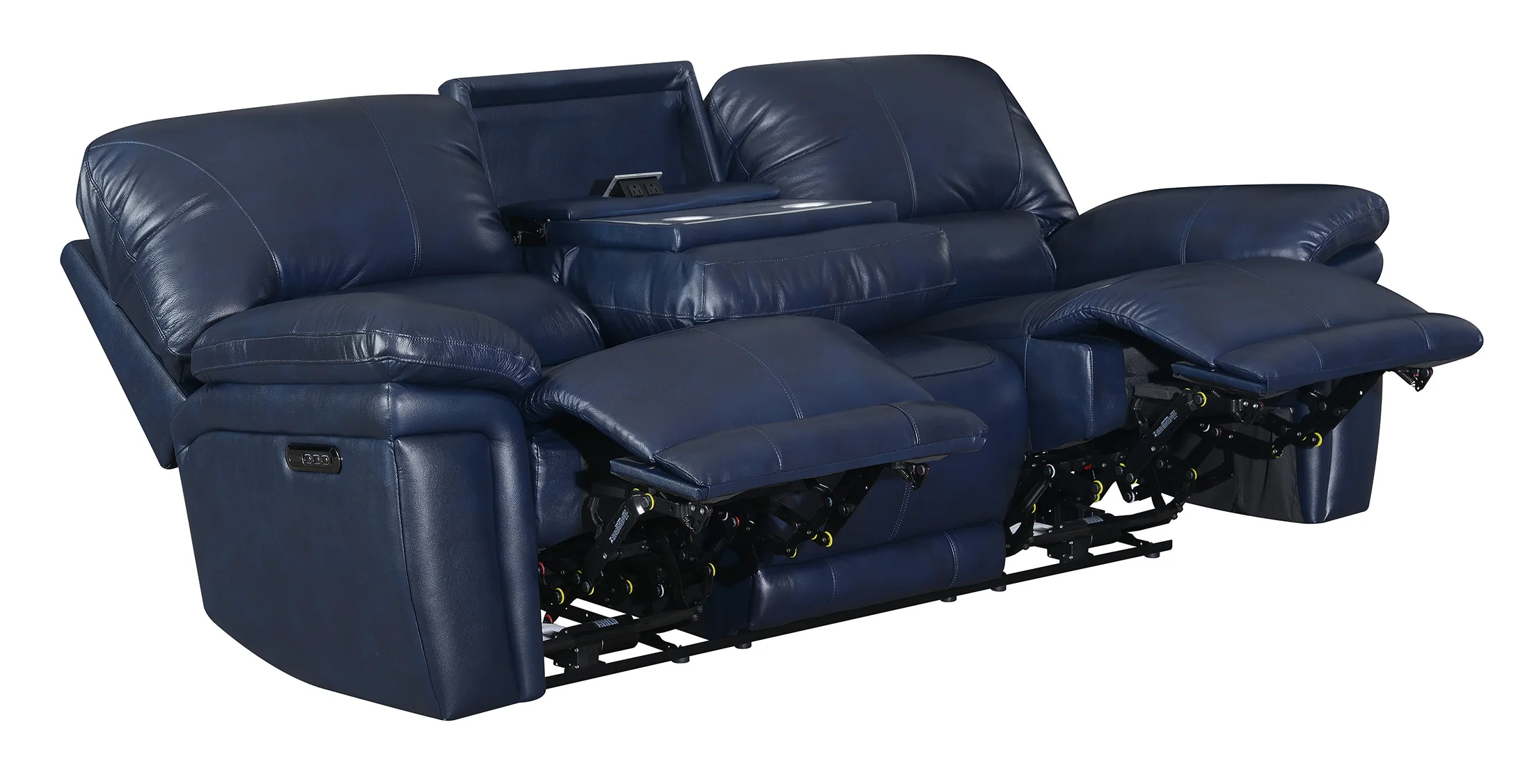 

-Роскошный комфортный сине-серый кожаный электрический диван для гостиной, современная мебель