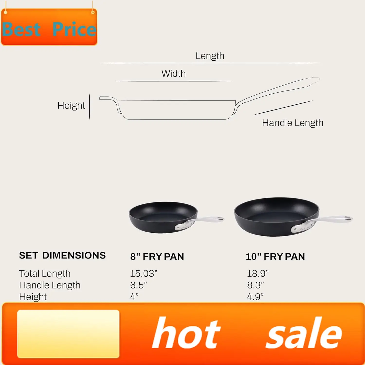 

hot-sellingHA1 Hard Anodized Non Stick Fry Pan Set 2 Piece, 8, 10 Inch, Induction, Oven Broiler Safe 500F, Pots and Pans Set, Ki