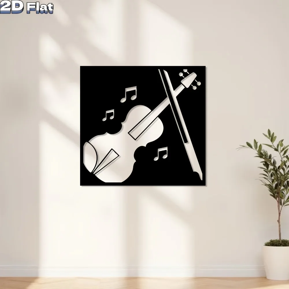 Violin Metal Wall Art Music Notes Living Room Rustic Hanging Unique Accent Indoor Outdoor Gift Musician Studio Boho Cottage Sign