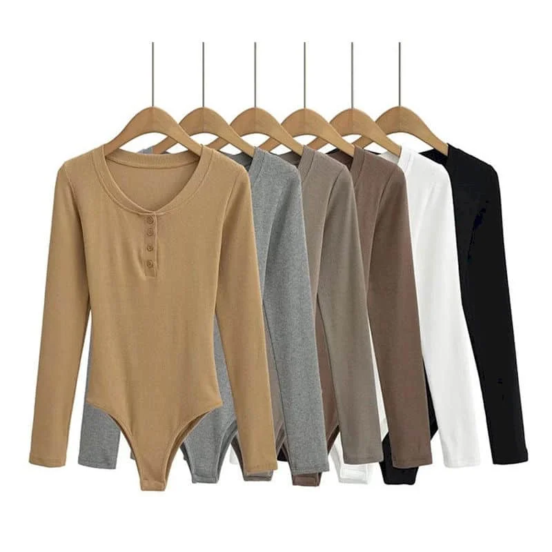 Female Jumpsuits Solid Bodycon Women Bodysuits O-neck Sexy T-shirts American Style Long Sleeve Tight Clothes for Women Rompers