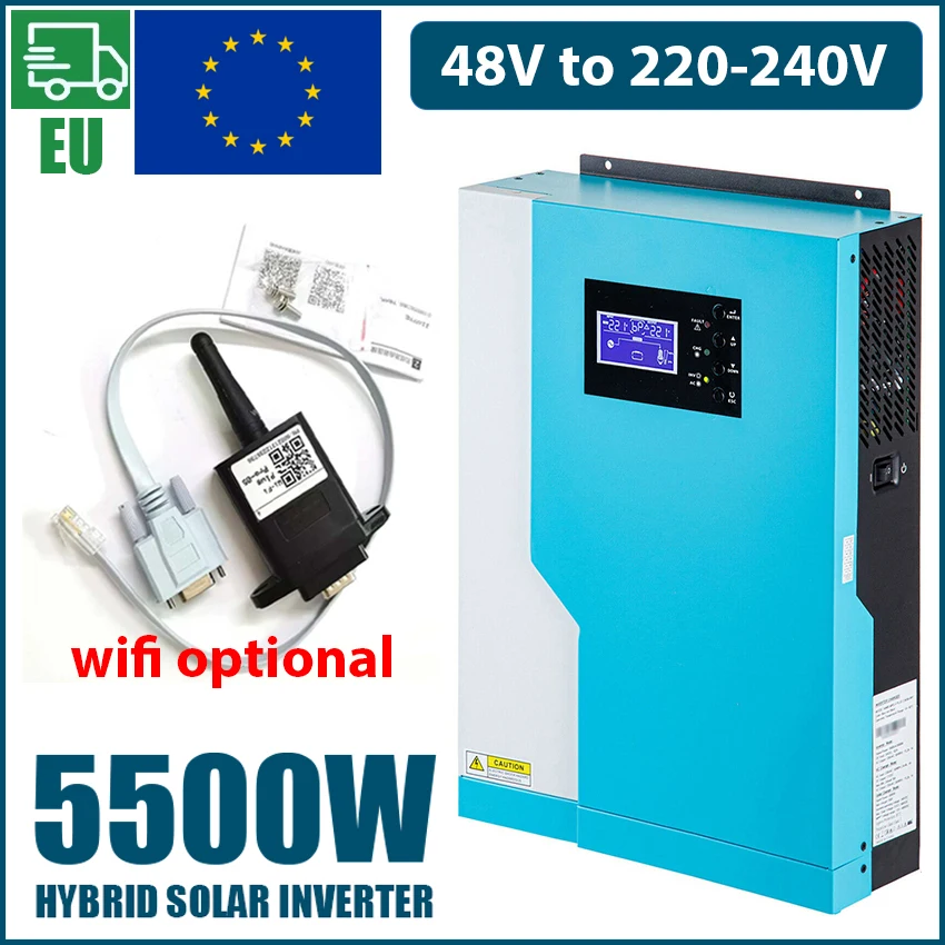 5500W MPPT Hybrid Inverter 48VDC to 230VAC 100A Solar Charge Current 500V PV Array Support Lithium Can wotk without Battery