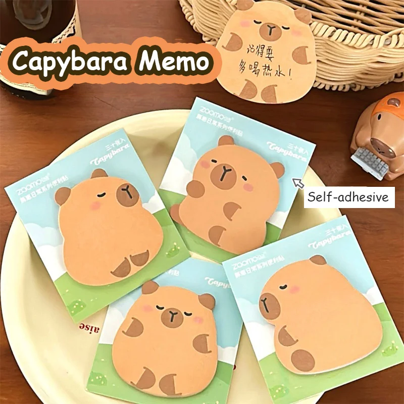 Capybara Sticky Notes 30PCS MEMO Pads Cartoon Capybara Sticky Notes Study Office Memo Stickers Message Stickers