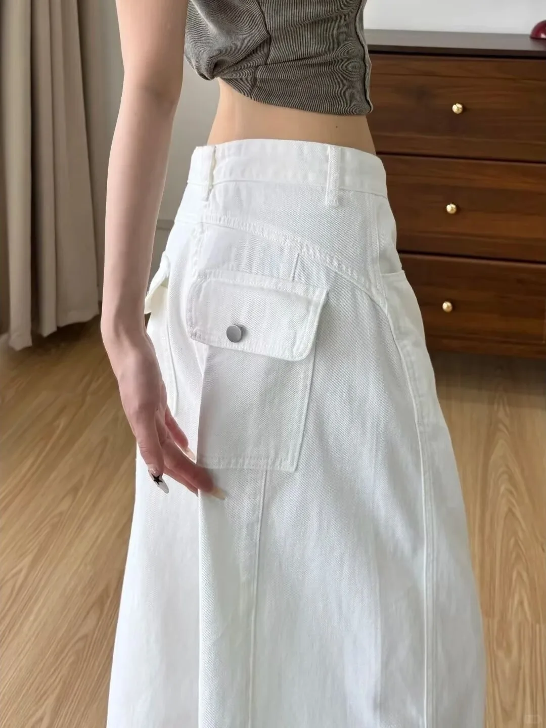 American Style High Waist Wide Leg Jeans Women Loose Floor-Length Trousers with Big Pockets Casual Comfortable Denim Pants