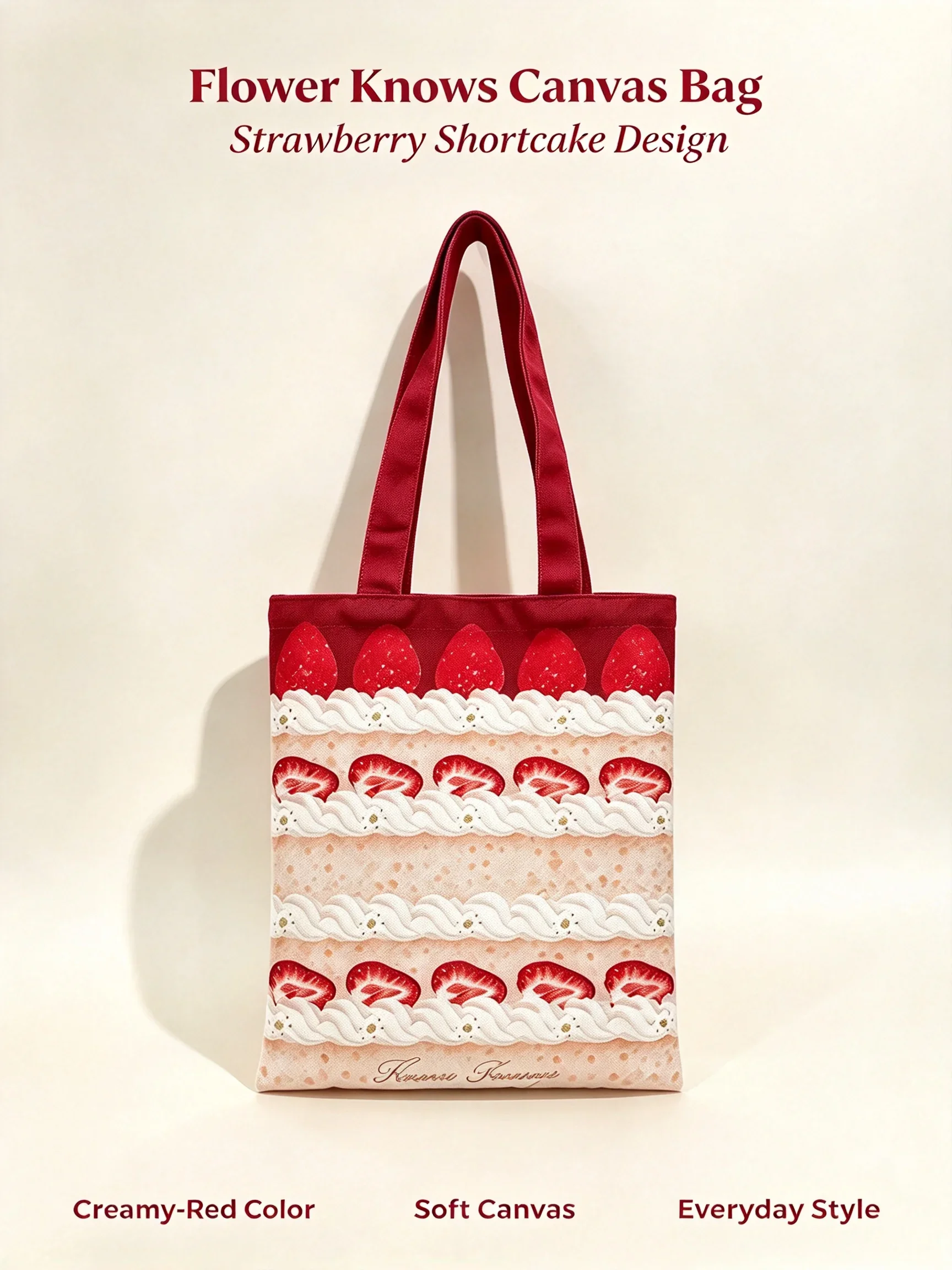 Flower Knows 10th Anniversary Canvas Bag Strawberry Cupid Cake Print Aesthetic Kawaii Tote Bag Shoulder Handbag for Women