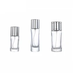 10Pcs Clear Bottle Packing Glass Perfume 20ML 30ML 50ML Round Shape Parfum Silver Spray Pump Refillable Cosmetic Mist Vials