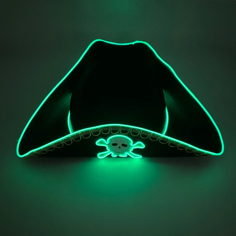 Newstyle Led Cappello da Capitano Halloween Masquerade Pirata Festa a tema Cosplay Costumi da Capitano Accessori Cappello con motivo teschio illuminato