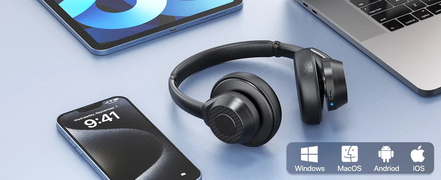 Bluetooth-Headset, kabellose Bluetooth V5.4-Kopfhörer mit Mikrofon, kabelloses Multipoint Connect-Headset mit Geräuschunterdrückung und Mikrofon – Detail 9