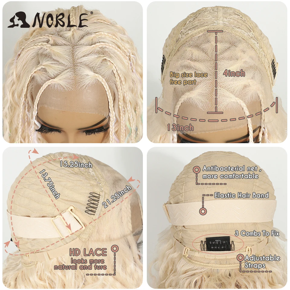 Noble Twist Braided Wig 13X4 Box Braided Lace Wig For Women Synthetic Lace Frontal Wig Ivory White Faux Locs Goddess Braids Wigs image 6