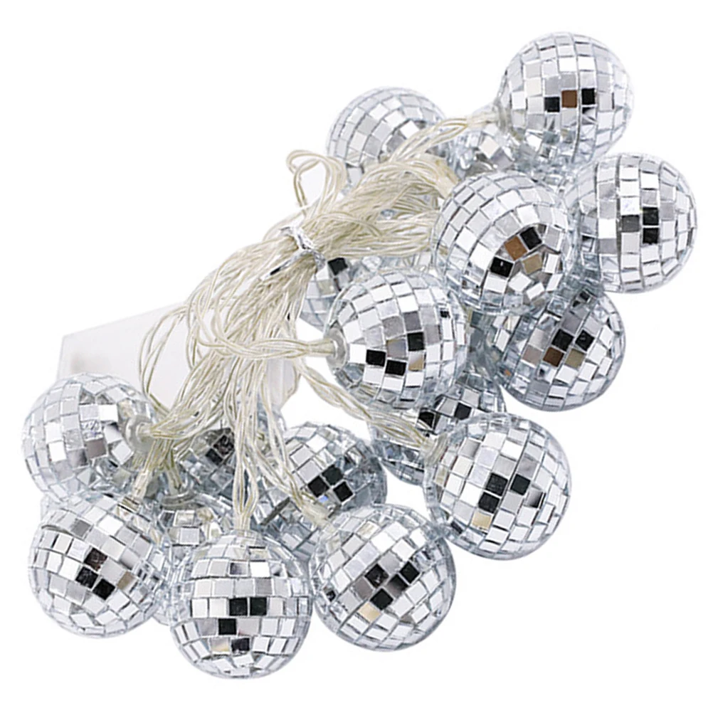 

LED Mirror Ball String Lights 10 Warm White Lamps 1.8m Long for Home Decor Disco Party Wedding Festival Camping Tent Accessories