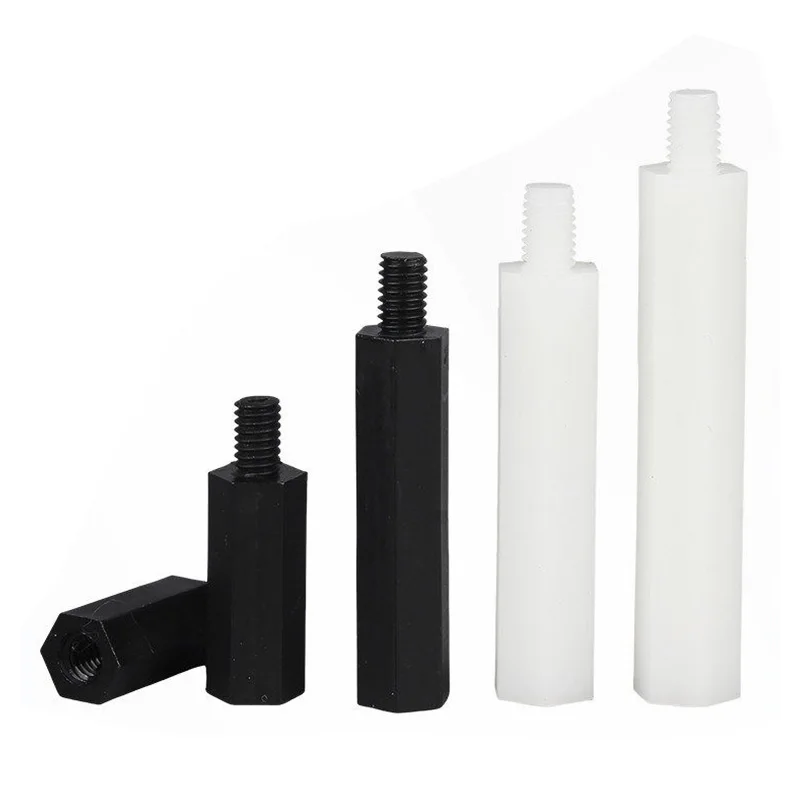 M2 M2.5 M3 Black White Nylon Hexagonal Support Plate Rack Stud Plastic Spacer Bolt Column Single Pass Support Column Lnsulation