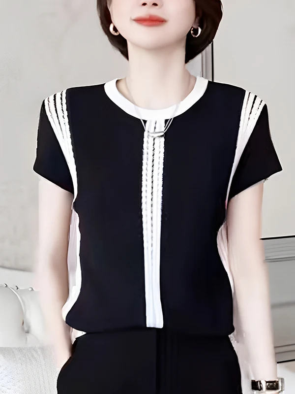 

Gtuq Sli Simple round Ne ort Sve T-irt Women's Summer Faionable lectual Casual Loose Fit Korean Version