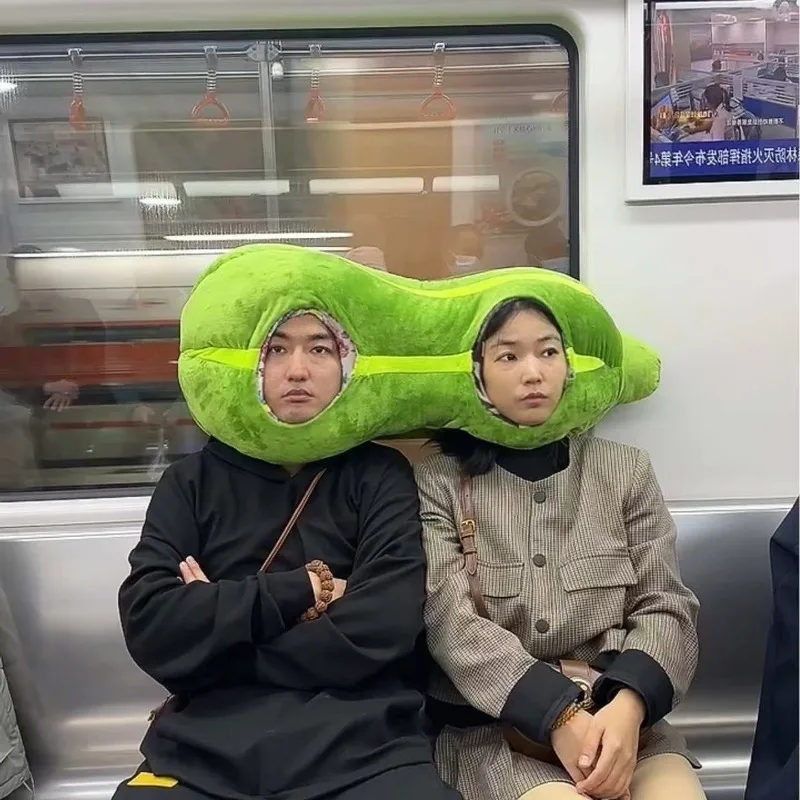 

Funny Double Person Connected Cucumber Plush Headgear Creative Couple Bestie Funny Hat Warm Stuffed Pillows Toy Games Prop