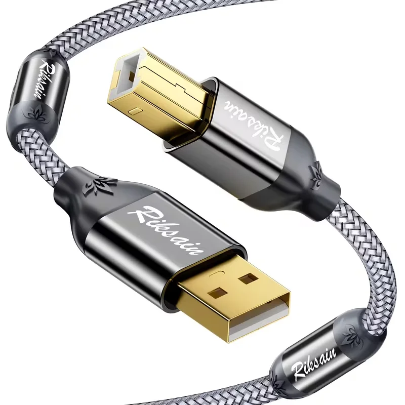RIKSOIN Square USB A to USB B Priner Cable,High-Speed USB 2.0 MIDI USB Cable, Braided Printer Cord for HP, Canon, Samsung, Dell