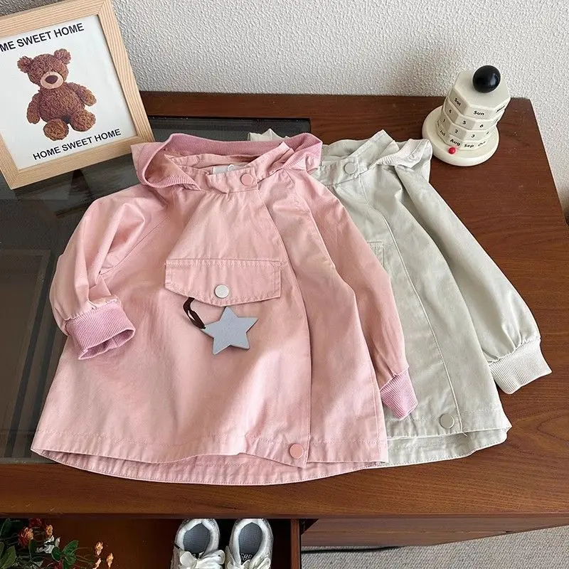 Spring Autumn Children's Windbreaker Hooded Casual Top for Girls New Arrival Baby Outfit