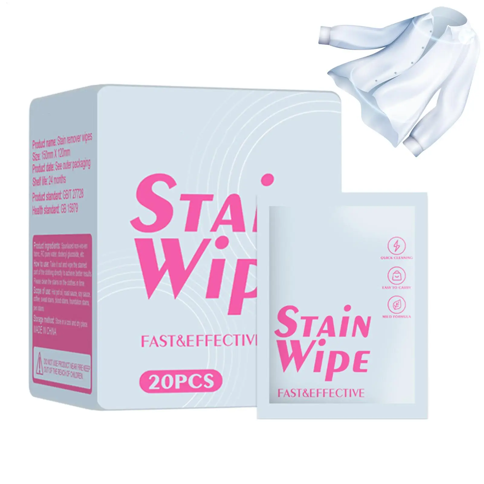 Laundry Stain Remover Wipes 20Pcs/set Fabric Cleaner Grease Quick Cleaning Cloths Laundry Sheets for Clothes spot cleaning