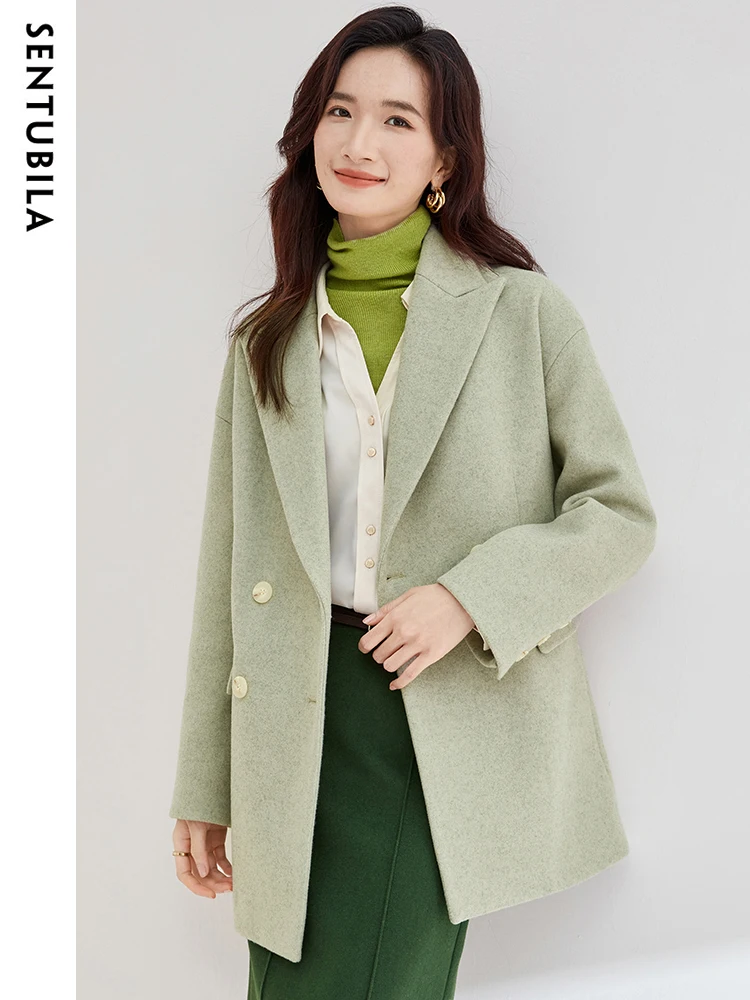 

SENTUBILA Elegant Women's Tailoring Blazer 2024 Winter Double Breasted Thick Long Sleeve Wool Coat Casual Woman Jacket 134D52224