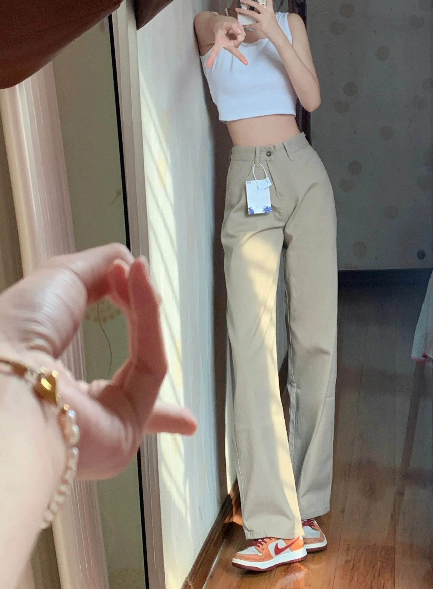 

Slim Straight Jeans Women's High Waist Floor-Length Wide Leg Pants Spring Autumn New Sle plus Size Jeans Casual Cotton Blend