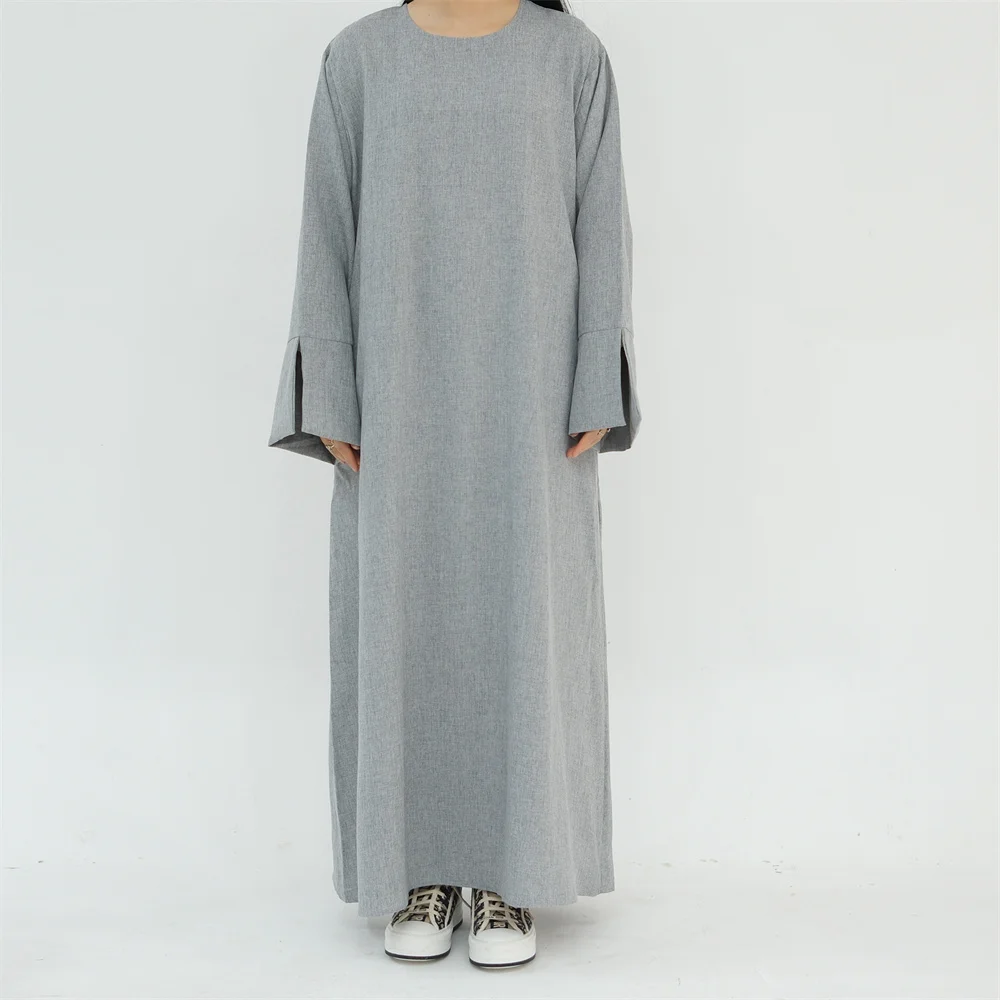 

2024 New Muslim Modest Dress for Women Ramadan Arab Dubai Plain Abaya Islam Solid Color Turkey Kaftan Robe Middle East Clothing