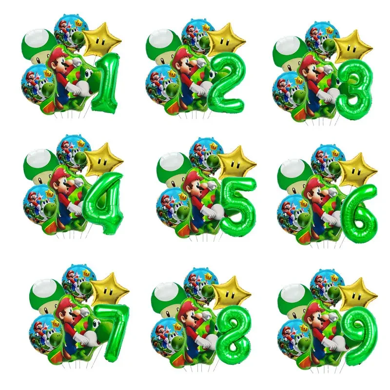 6 Globos de Mario Bros para Decoración de Fiestas de Cumpleaños Infantiles, Globos de Aluminio con Diseño de Super Mario Bros