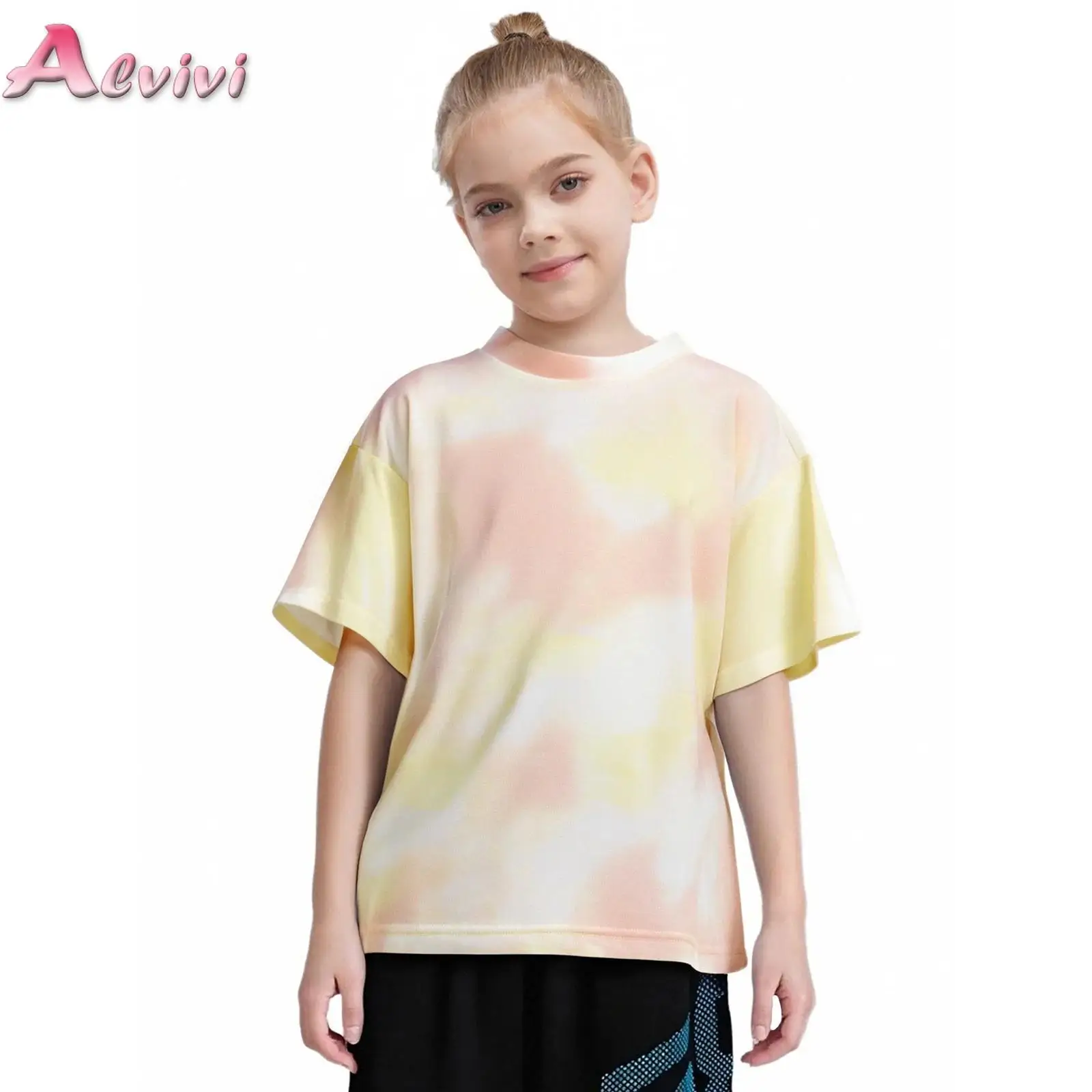 

Summer Short Sleeve T-shirt Girls Baby Fashion Tie-Dye Cotton Children Top Children Clothes Holiday Vacation Beach Trendy