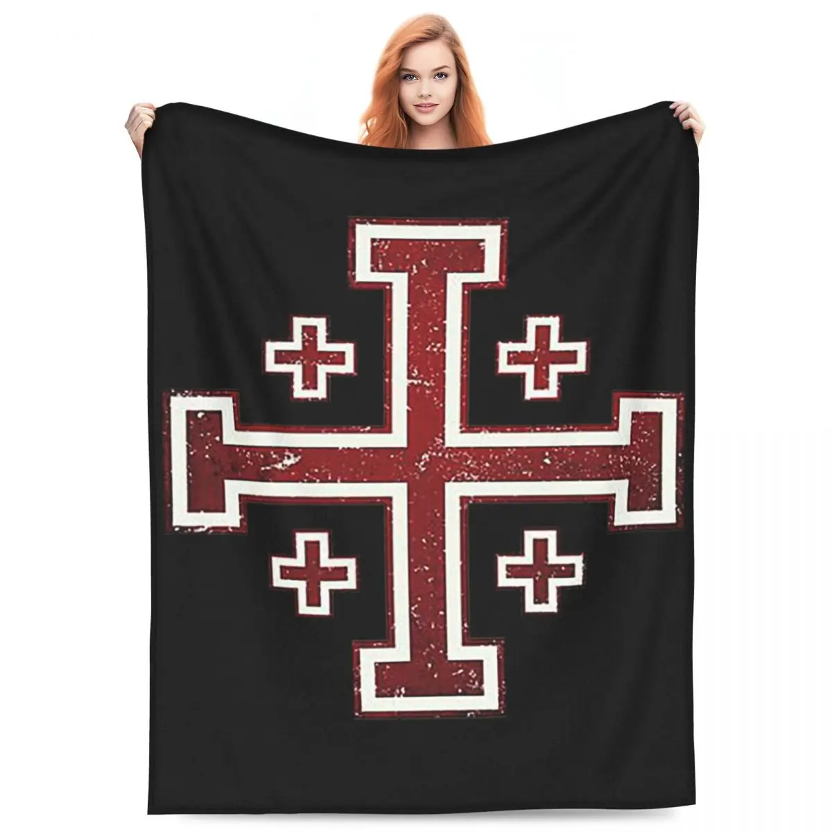 Jerusalem Cross Medieval Knights Cross Crusader Blankets Fleece Sofa Throw Lightweight for Couch Bedding Throws Bedspread Quilt