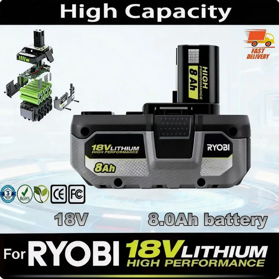 🤼 Upgrade für RYOBI 18V 8Ah wiederaufladbare Lithium-Batterie 🥣   2026 – lange Lebensdauer, hohe Kapazität, kompatibel mit allen Werkzeugen der 18-V-Serie