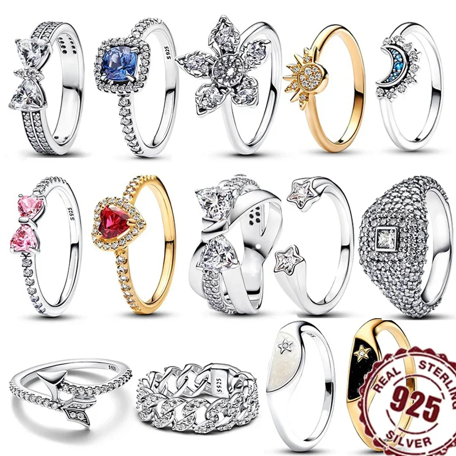 

New 925 Certified Silver Rings Heart Love Arrow Bow Lotus for Women Mother Original Wedding Valentine's Day Ring Jewelry Gift