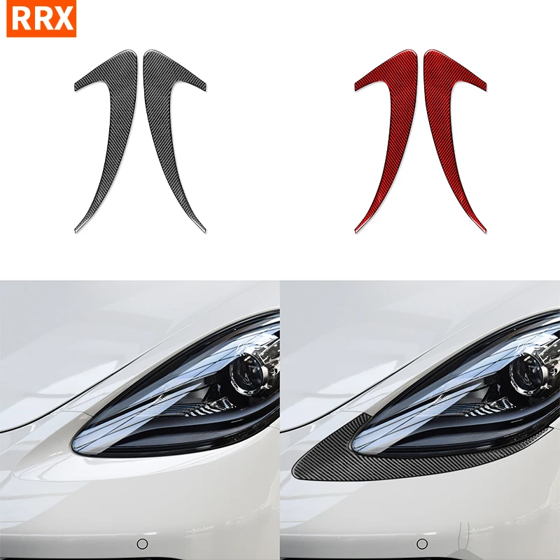 

For Porsche 718 982 Cayman Boxster T S GTS GT4 Spyder RS Car Headlight Eyebrow Trim Front Headlamp Eyelid Carbon Fiber Sticker