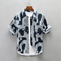 Casual Shirts for Men Fashion Digital Printing Short Sleeve Shirt Man Loose Plus Size Button-up Shirt