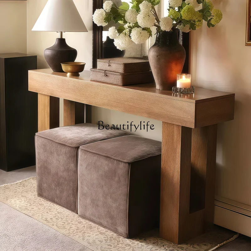 

LJYMedieval style solid wood entrance table household retro style living room entry is narrow opposite the door table