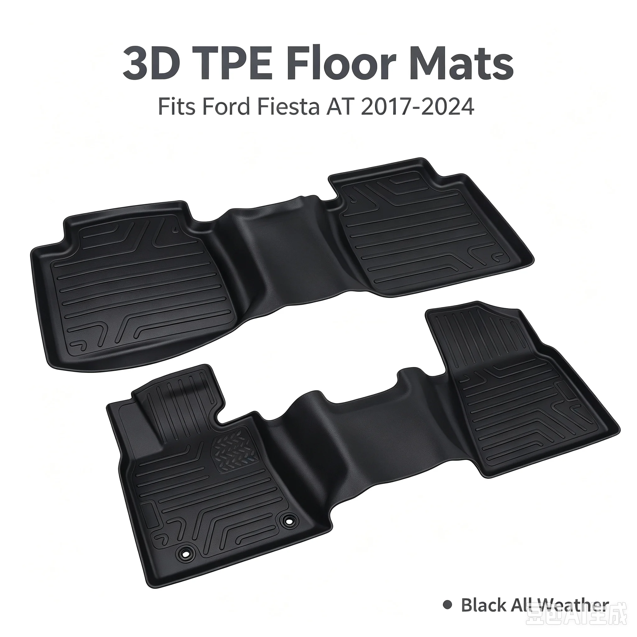 AP03 3D Konturierte TPE Autofußmatten Schwarz Allwetter-Einlagen Passend für Ford Fiesta AT 2017-2024