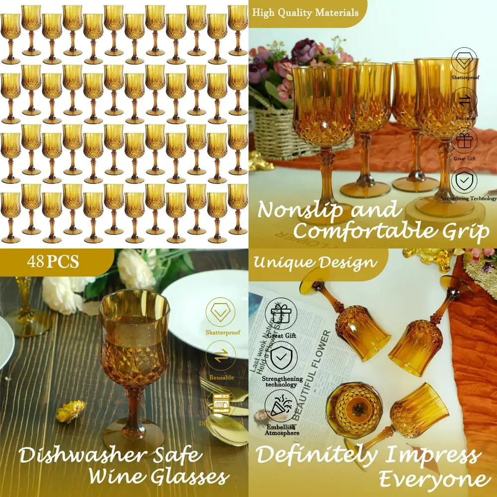 

Vintage-Style Plastic Wine Glasses for Weddings and Grand Events - Cordial Drinking Glasses Party Supplies Set of 4