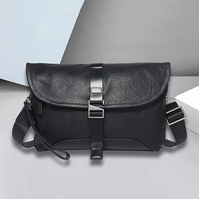 Casual Men's Shoulder Bag Genuine Leather Fashion Trend Messnger Bag Small Crossbody Bags Square  Flap Handbag Purse