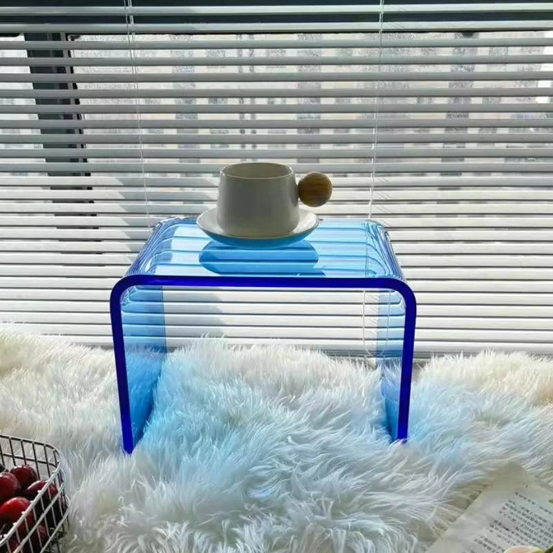Minimalist Style Acrylic Ottoman Stool Kids Reading Writing Chair Home Entryway Shoe Bench Transparent Small Bay Window Table