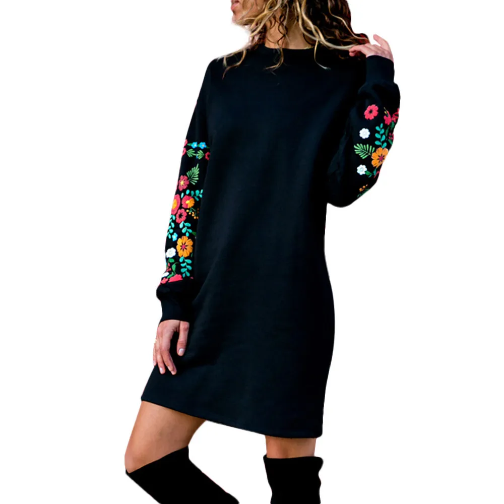 Коктейльное платье Women Autumn/Winter Casual Long Sleeve Floral Embroidery Sweatshirt Customized and personalized Dress