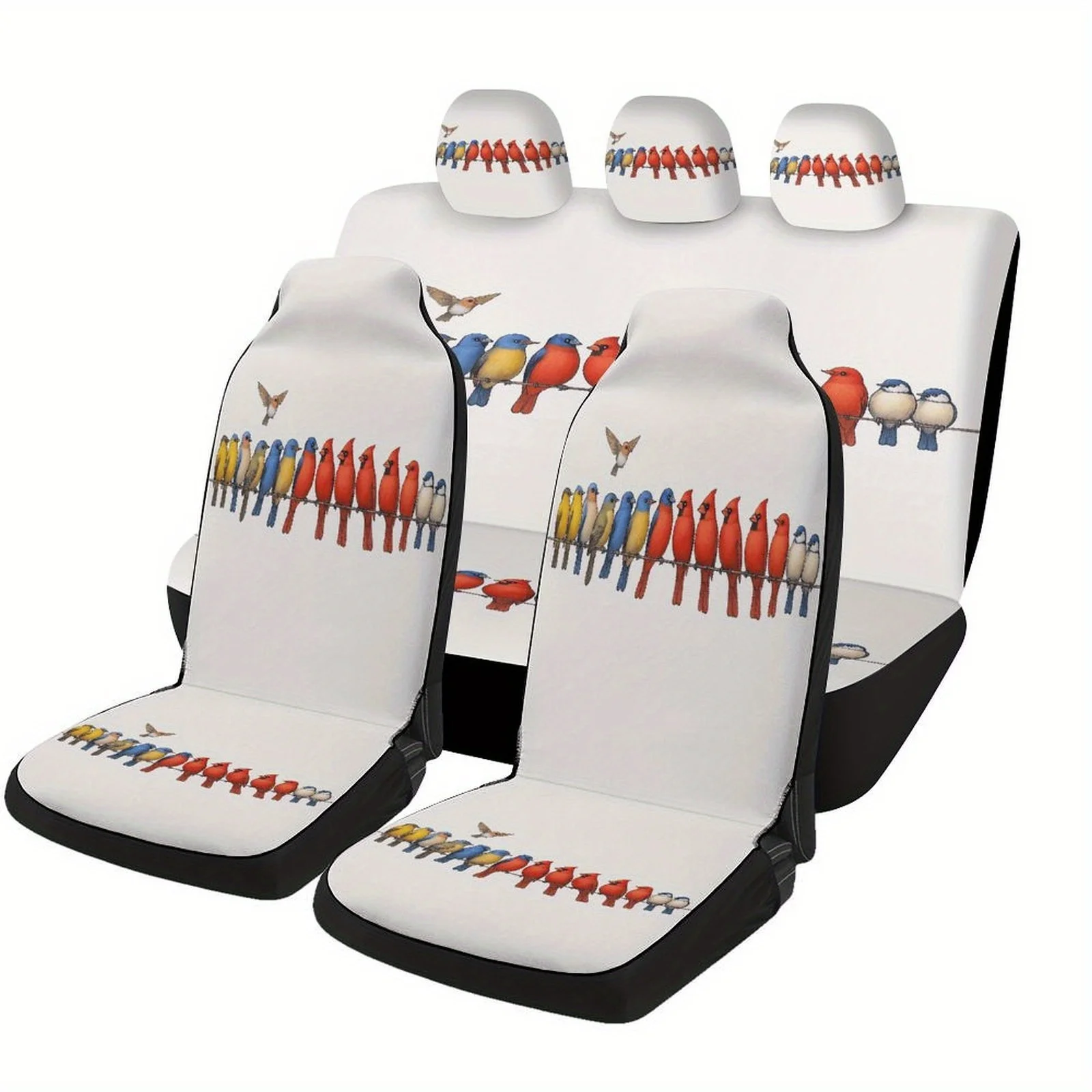 Car Seat Cover Set Featuring A Birds On Wire Design, Suitable For Various Vehicles. This Stylish And Unique Set Includes Covers