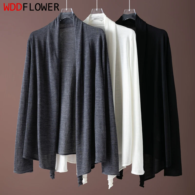 

Женский кардиган из 100% мериносовой шерсти, однотонный, с открытой передней частью, длинный вязаный свитер с длинными рукавами, пальто, теплый топ, осень-зима M1471