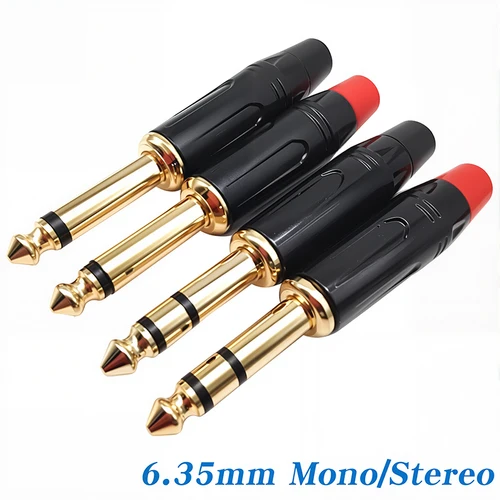 2 uds sonido Musical 6,35mm TRS 1/4 pulgadas tipo soldadura conector de clavija estéreo Mono para Cables de altavoz/guitarra/micrófono